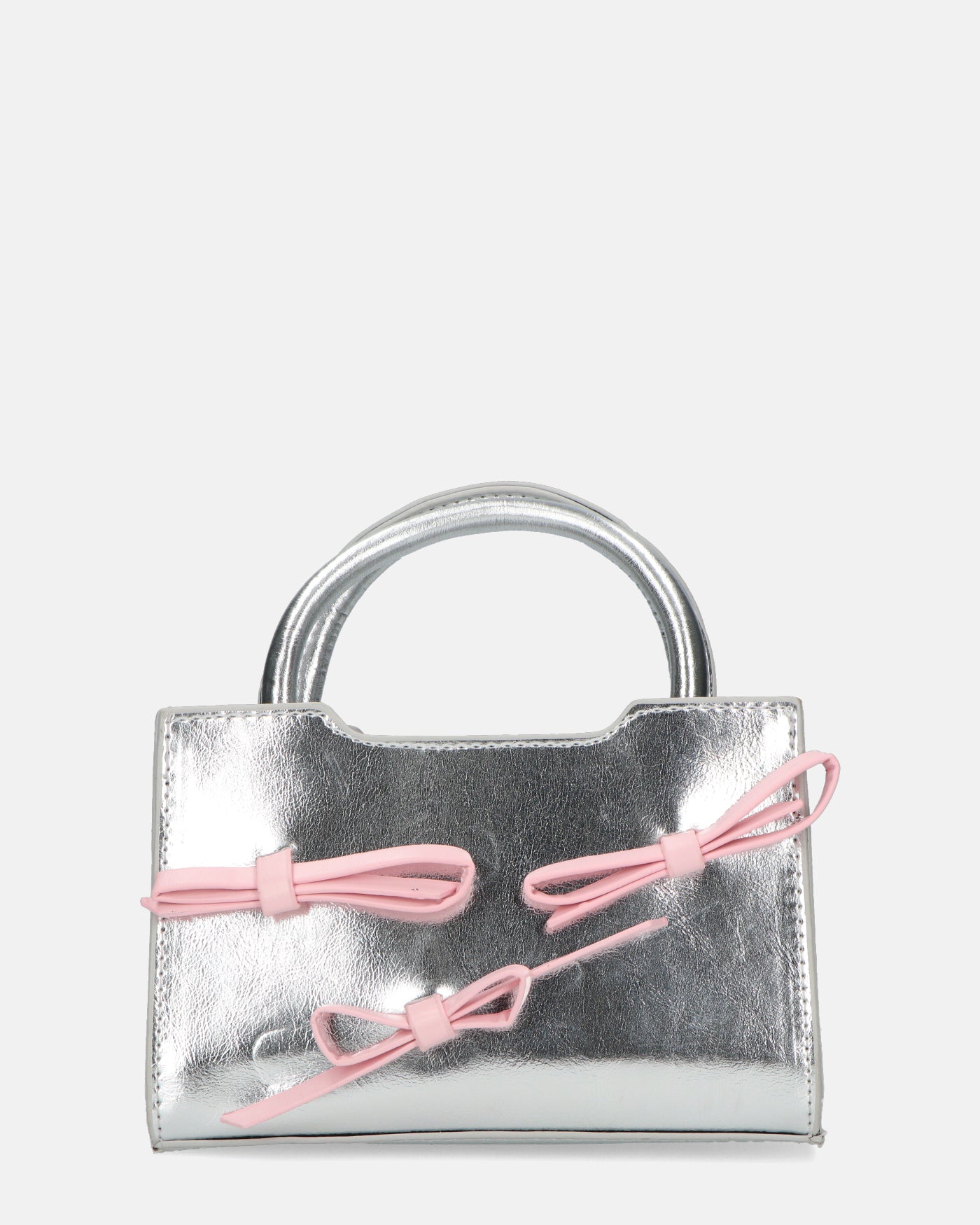 RIBBY - borsetta a mano argento con chiusura a cerniera e fiocchetti decorativi rosa