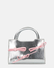 RIBBY - borsetta a mano argento con chiusura a cerniera e fiocchetti decorativi rosa