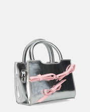 RIBBY - borsetta a mano argento con chiusura a cerniera e fiocchetti decorativi rosa
