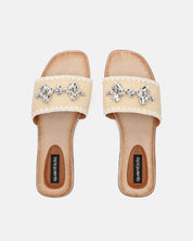 ROZENN - ciabattine beige con fascia ricamata e gemme