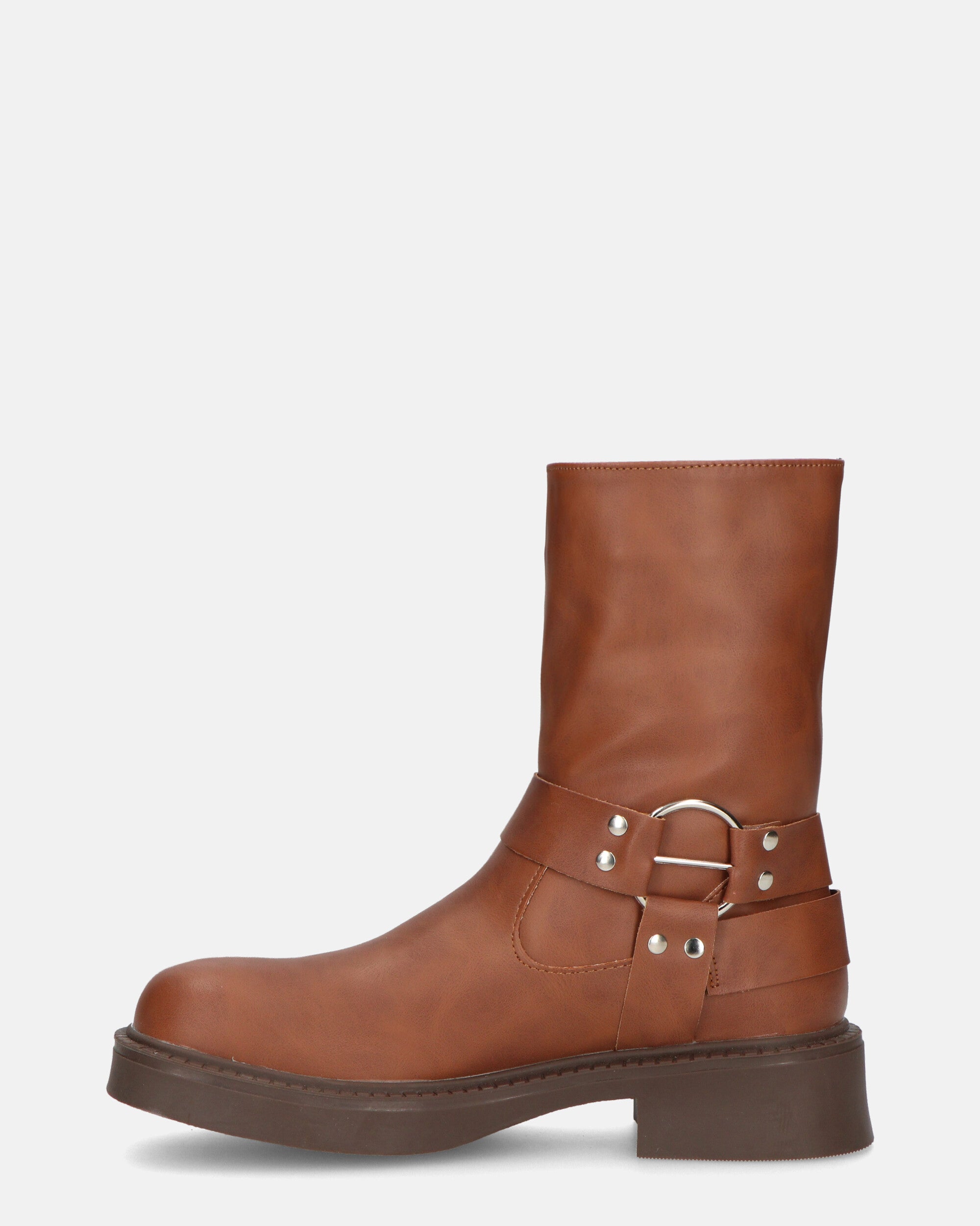 RYOKO - stivaletti marroni con borchie e cinturini