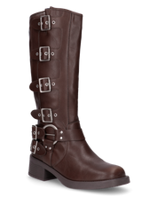 SHAKIIRA - stivali marroni alti sotto al ginocchio con cinturini e fibbie