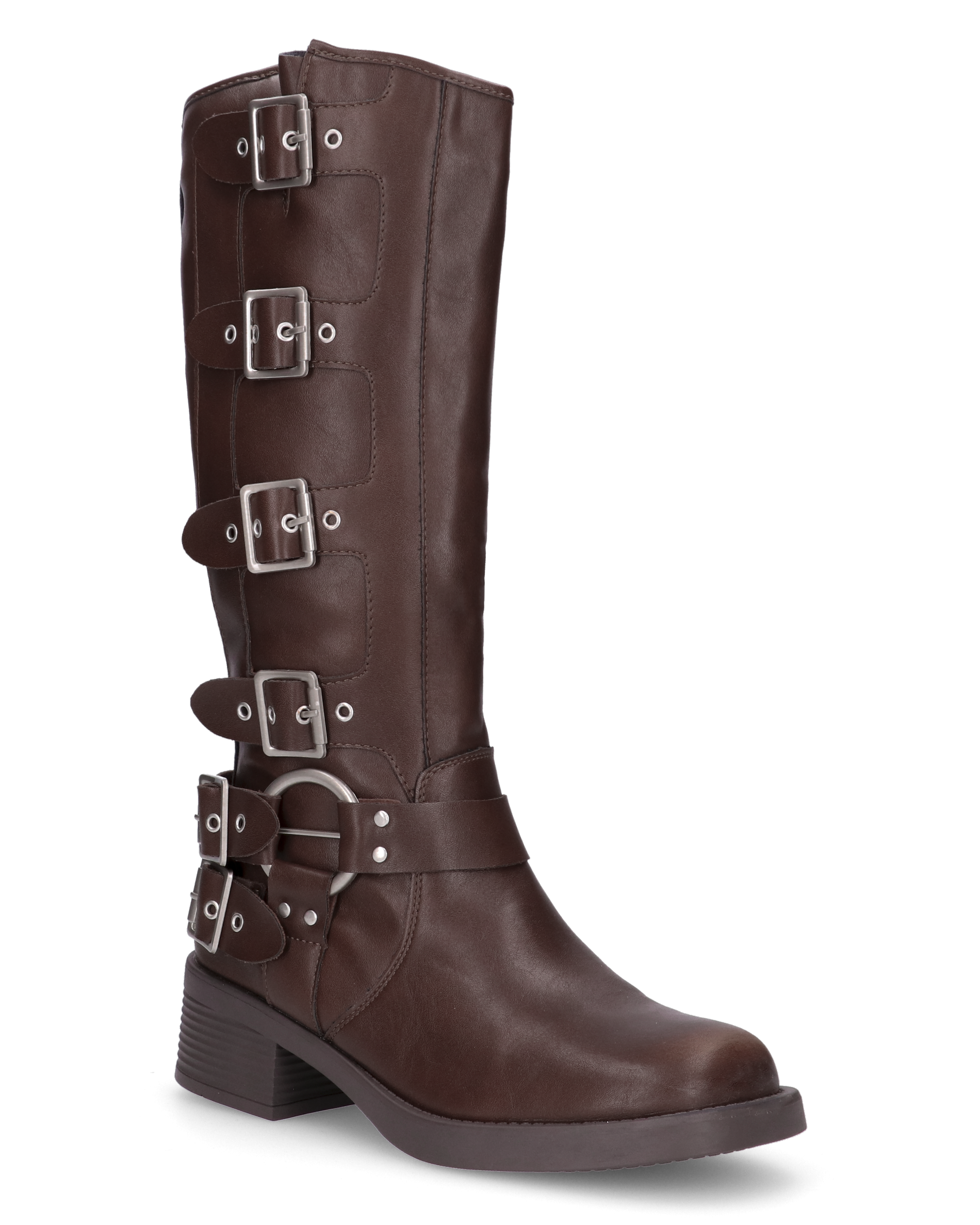 SHAKIIRA - stivali marroni alti sotto al ginocchio con cinturini e fibbie