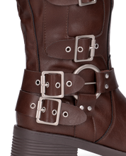 SHAKIIRA - stivali marroni alti sotto al ginocchio con cinturini e fibbie