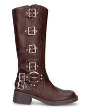 SHAKIIRA - stivali marroni alti sotto al ginocchio con cinturini e fibbie