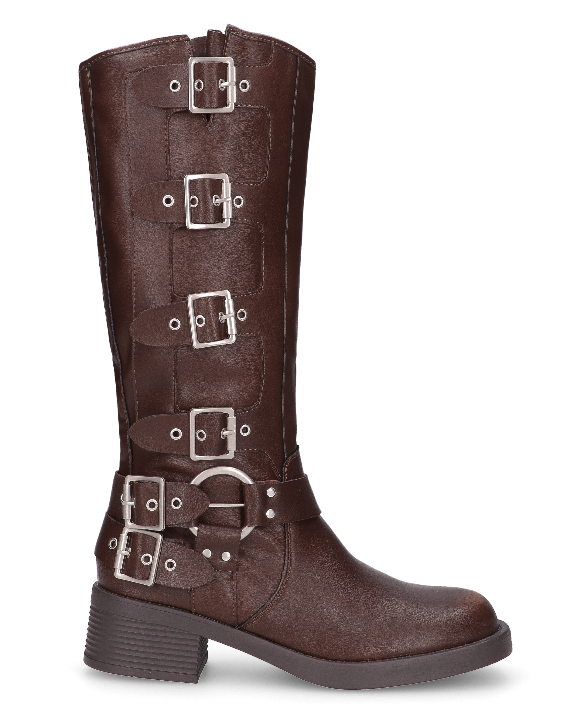 SHAKIIRA - stivali marroni alti sotto al ginocchio con cinturini e fibbie