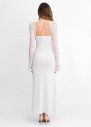 SOLEA - vestito bianco lungo con maniche in pizzo