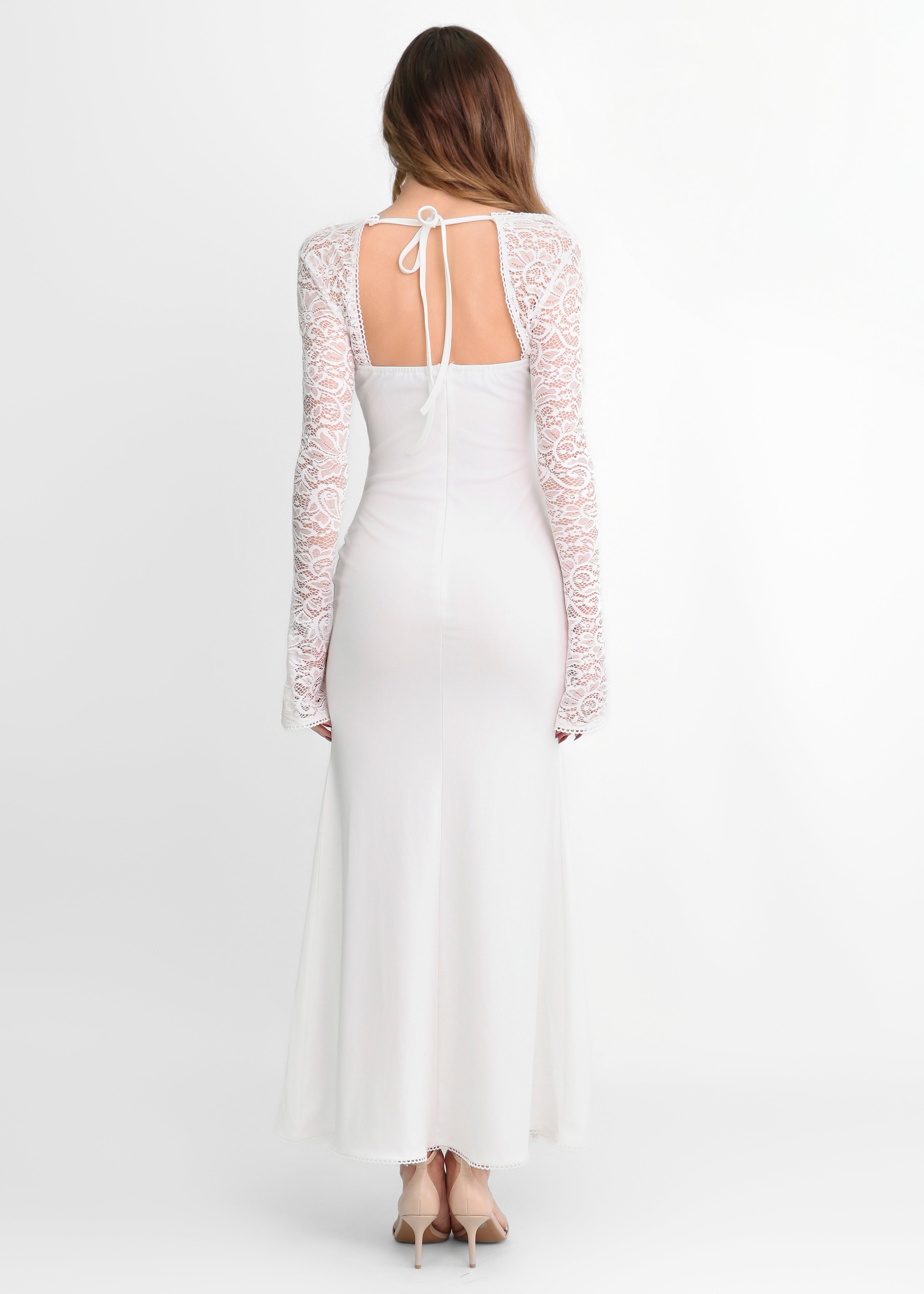 SOLEA - vestito bianco lungo con maniche in pizzo