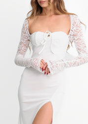 SOLEA - vestito bianco lungo con maniche in pizzo