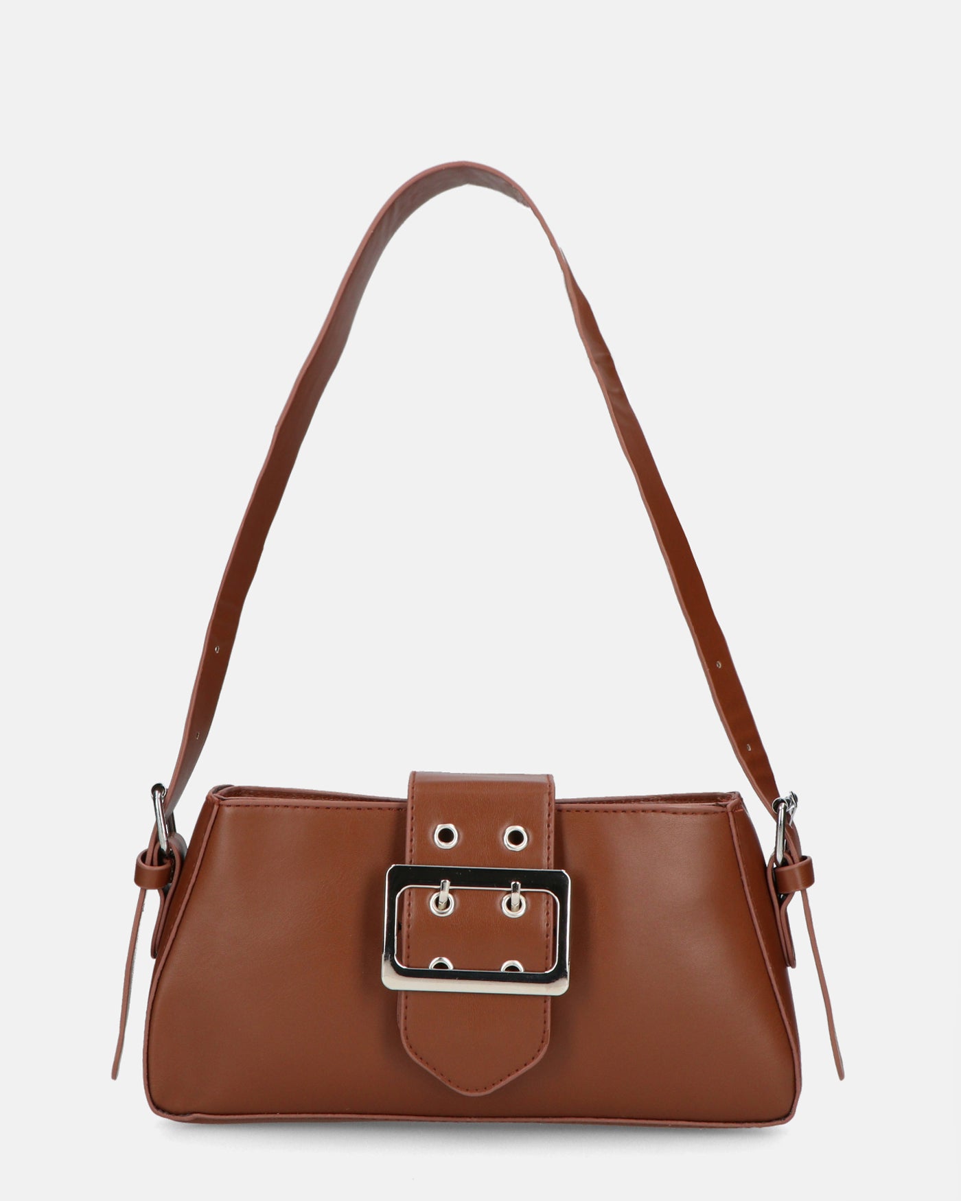 SAROY - borsa a tracolla marrone con chiusura a cintura e zip