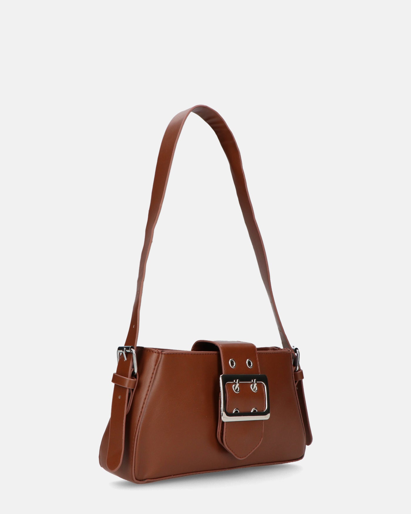 SAROY - borsa a tracolla marrone con chiusura a cintura e zip