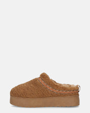 SHIGE - pantofole platform marroni con ricami