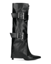 SHIORI - stivali neri con risvolto e cinture in ecopelle e camoscio