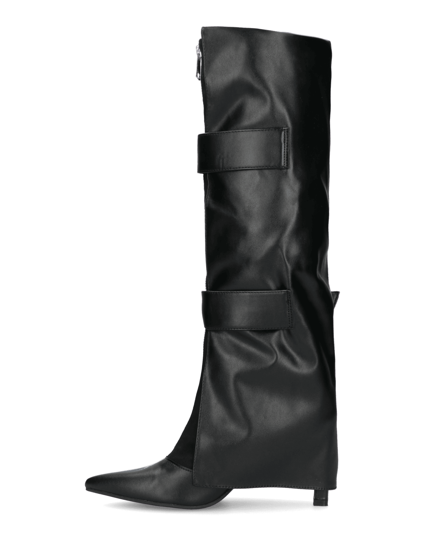 SHIORI - stivali neri con risvolto e cinture in ecopelle e camoscio