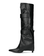 SHIORI - stivali neri con risvolto e cinture in ecopelle e camoscio