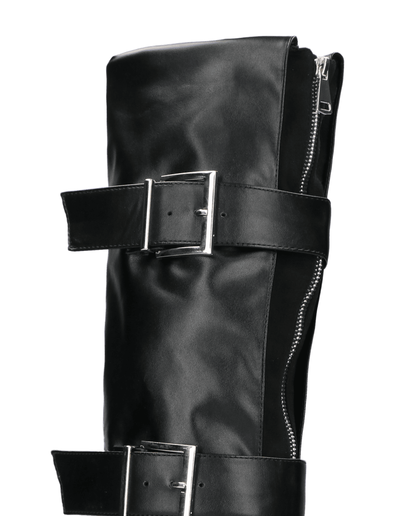 SHIORI - stivali neri con risvolto e cinture in ecopelle e camoscio