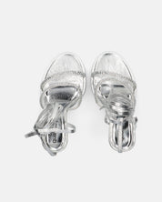 SHOORAI - tacchi alti a spillo argentati con lacci e gemme