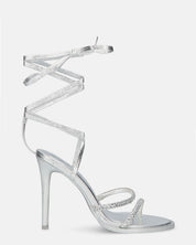 SHOORAI - tacchi alti a spillo argentati con lacci e gemme