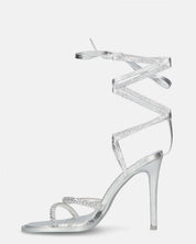 SHOORAI - tacchi alti a spillo argentati con lacci e gemme