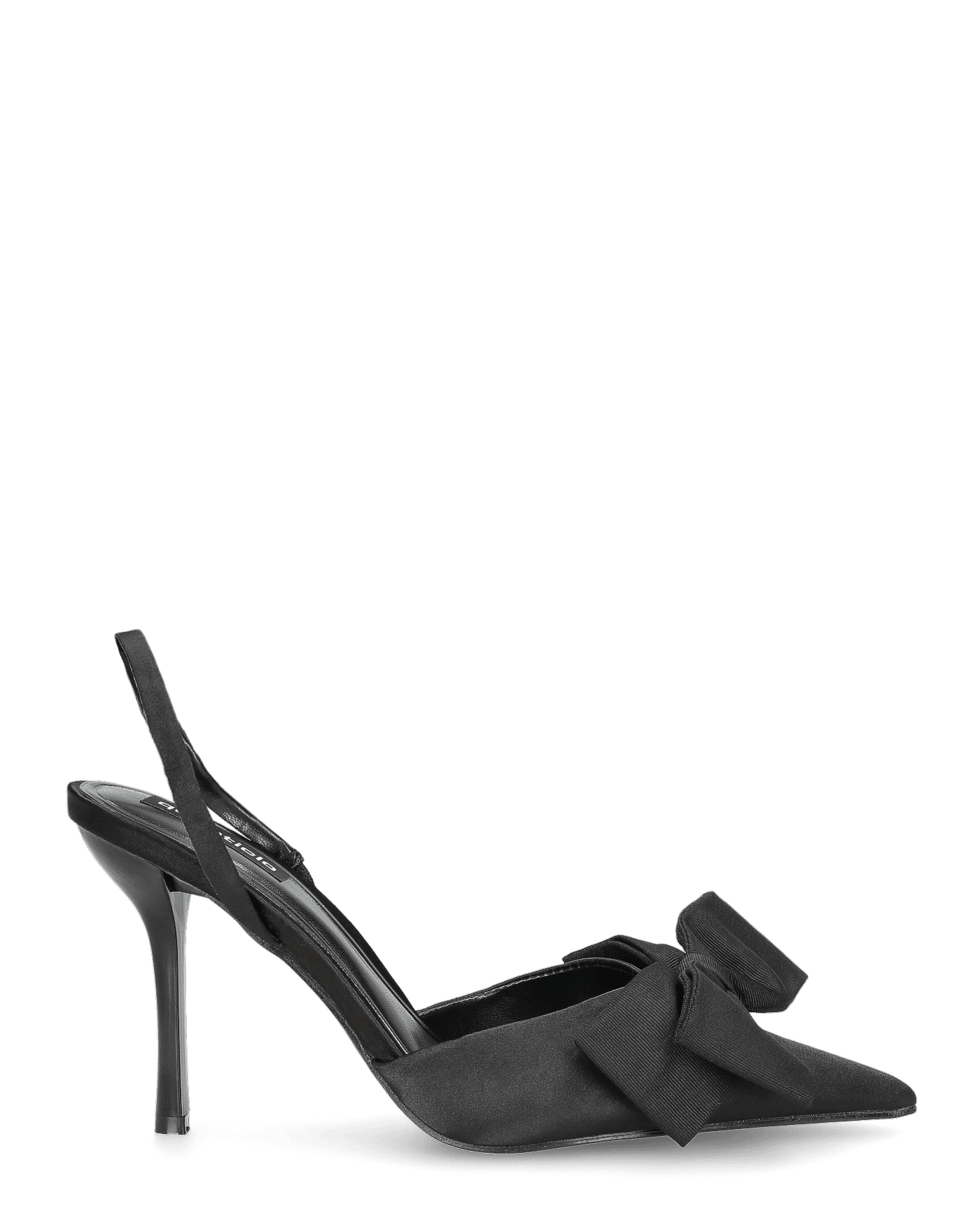 SILVY - decolette con tacco a spillo in raso nero con fiocco