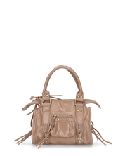 SKYLAR - borsetta a mano beige scuro con chiusura zip e frangette