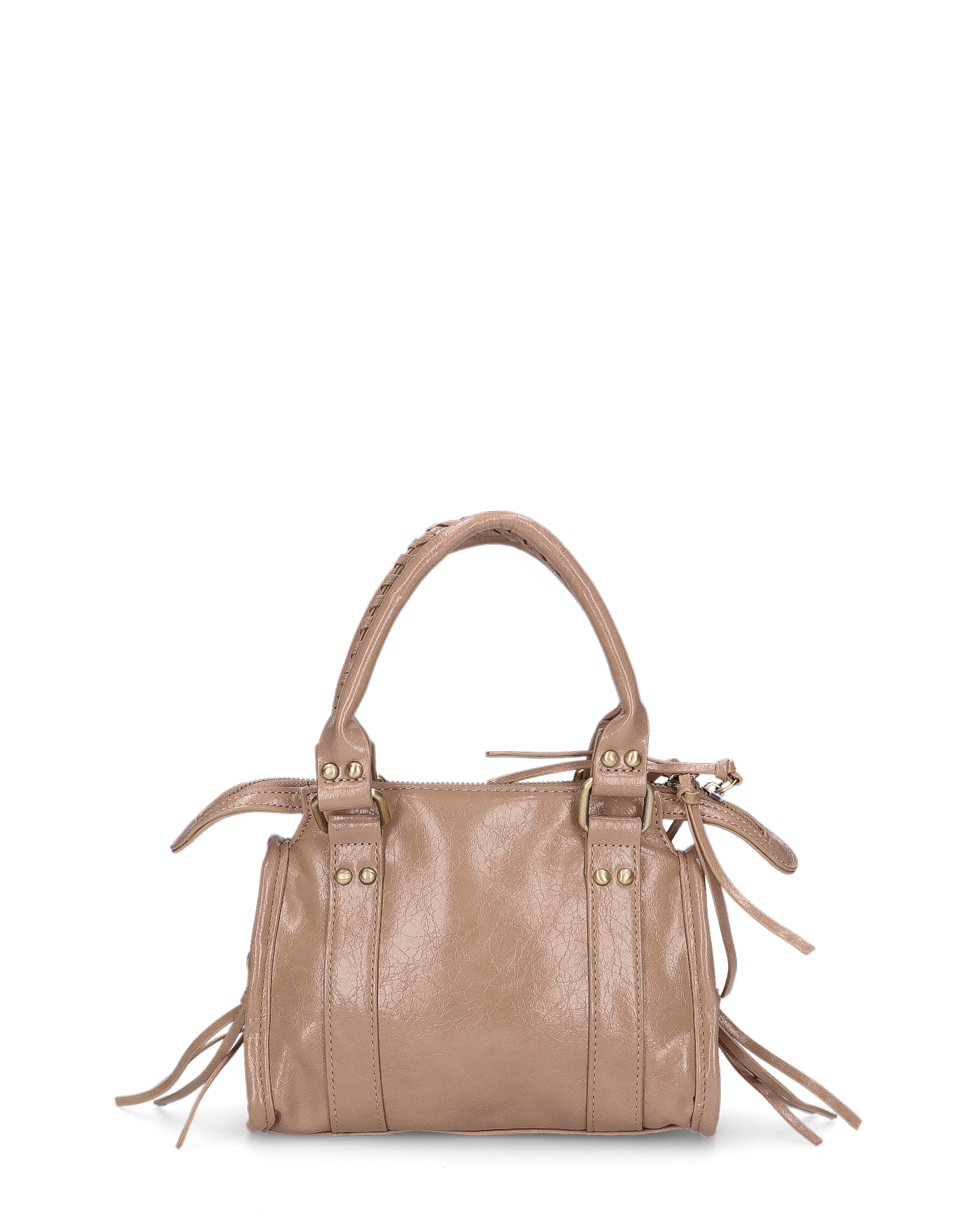 SKYLAR - borsetta a mano beige scuro con chiusura zip e frangette
