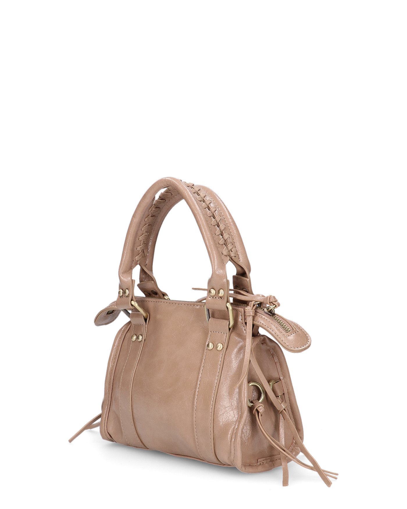 SKYLAR - borsetta a mano beige scuro con chiusura zip e frangette