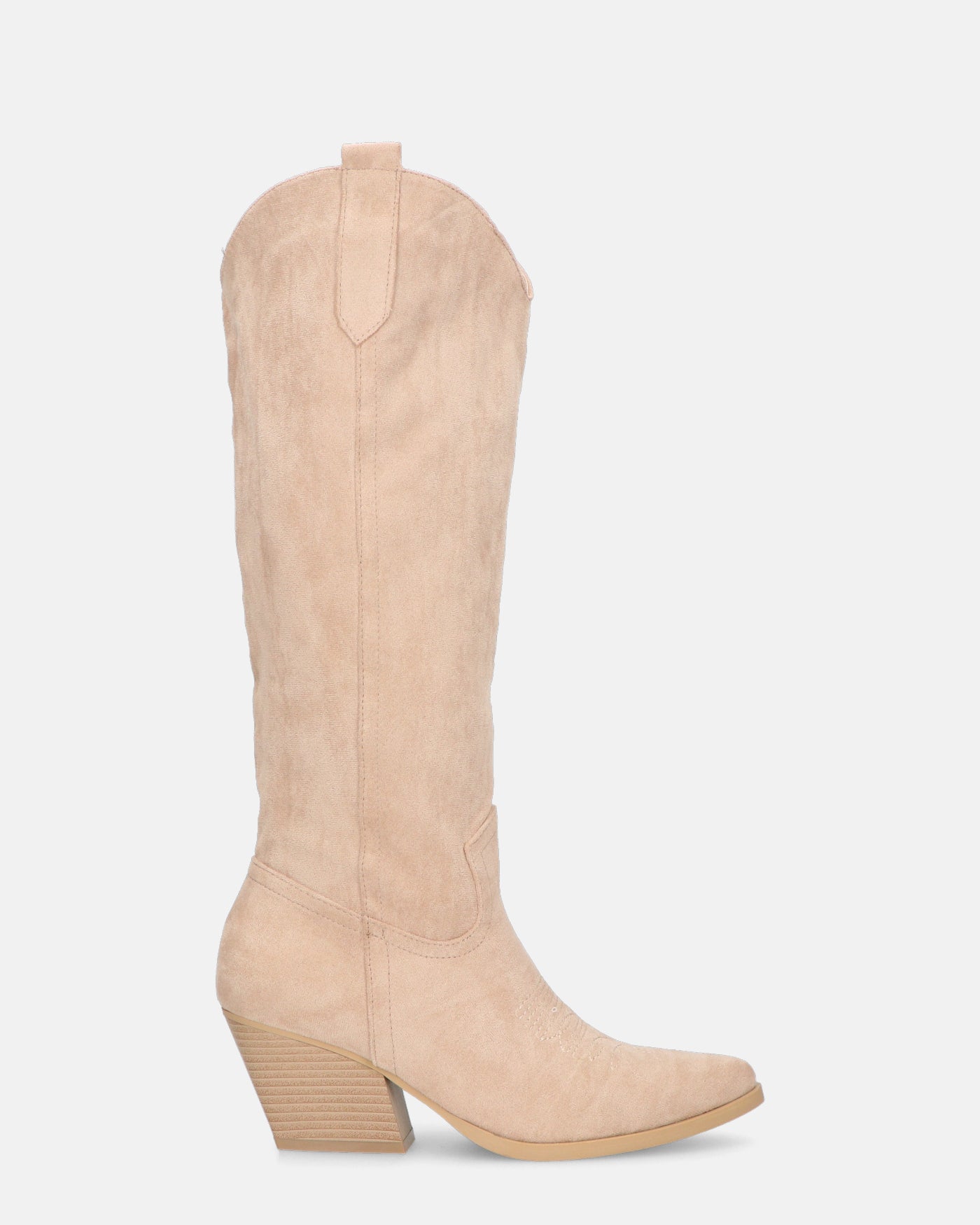 TETYANA - stivali alti beige in camoscio con cerniera laterale