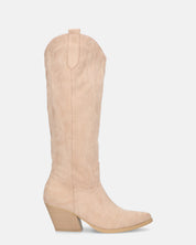 TETYANA - stivali alti beige in camoscio con cerniera laterale