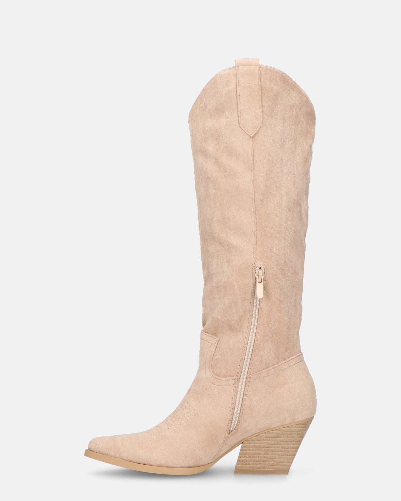 TETYANA - stivali alti beige in camoscio con cerniera laterale