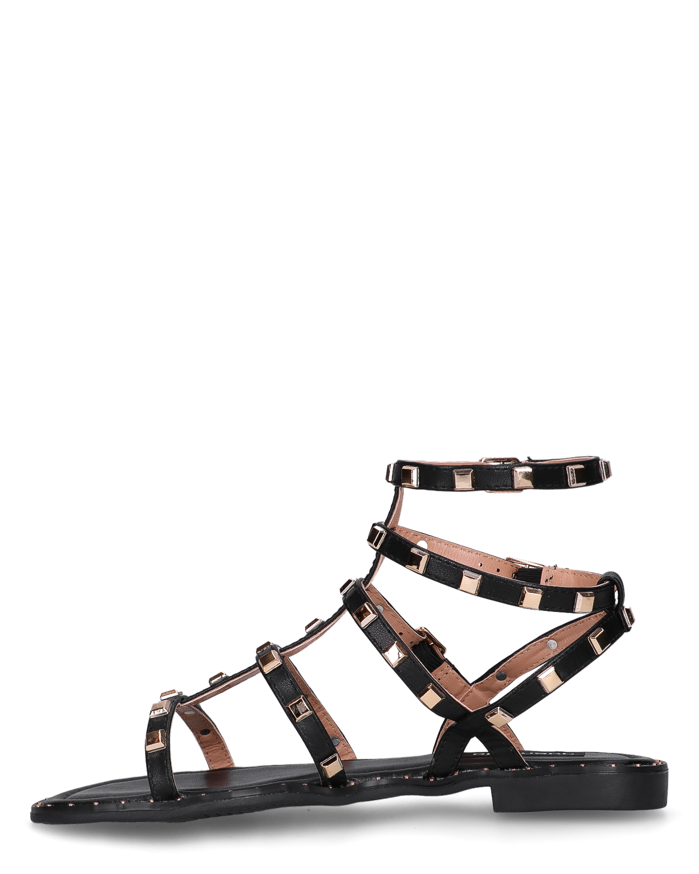 TILLY - sandali neri flat con cinturini e borchie dorate