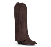 VENUS - stivali alti con risvolto in simil camoscio marrone