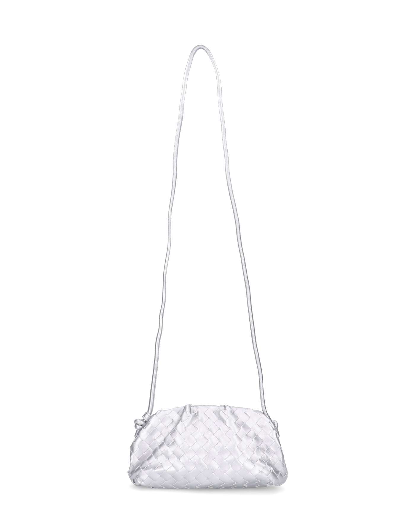 VERBENA - borsetta in ecopelle argento intrecciata con lunga tracolla