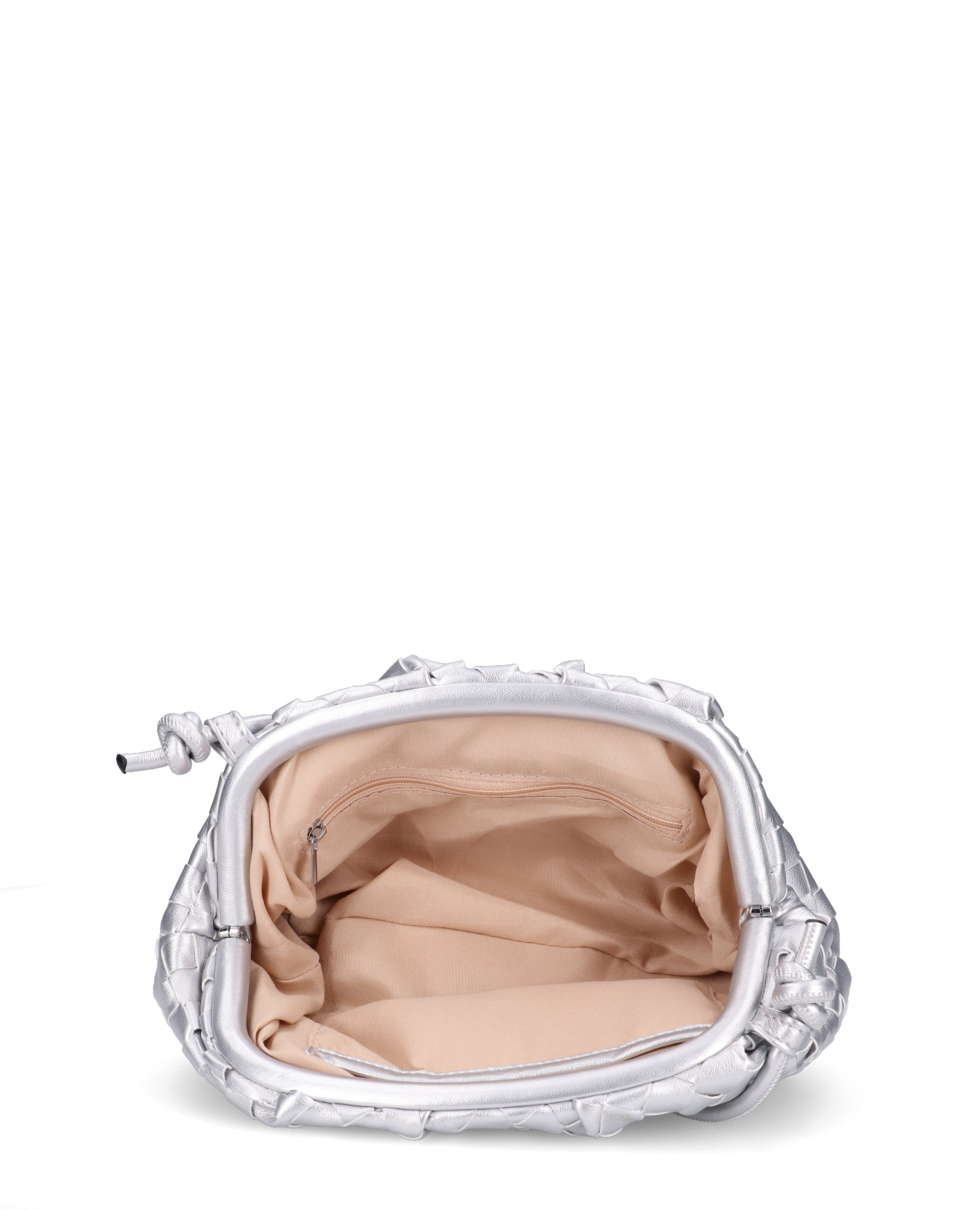 VERBENA - borsetta in ecopelle argento intrecciata con lunga tracolla