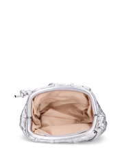 VERBENA - borsetta in ecopelle argento intrecciata con lunga tracolla