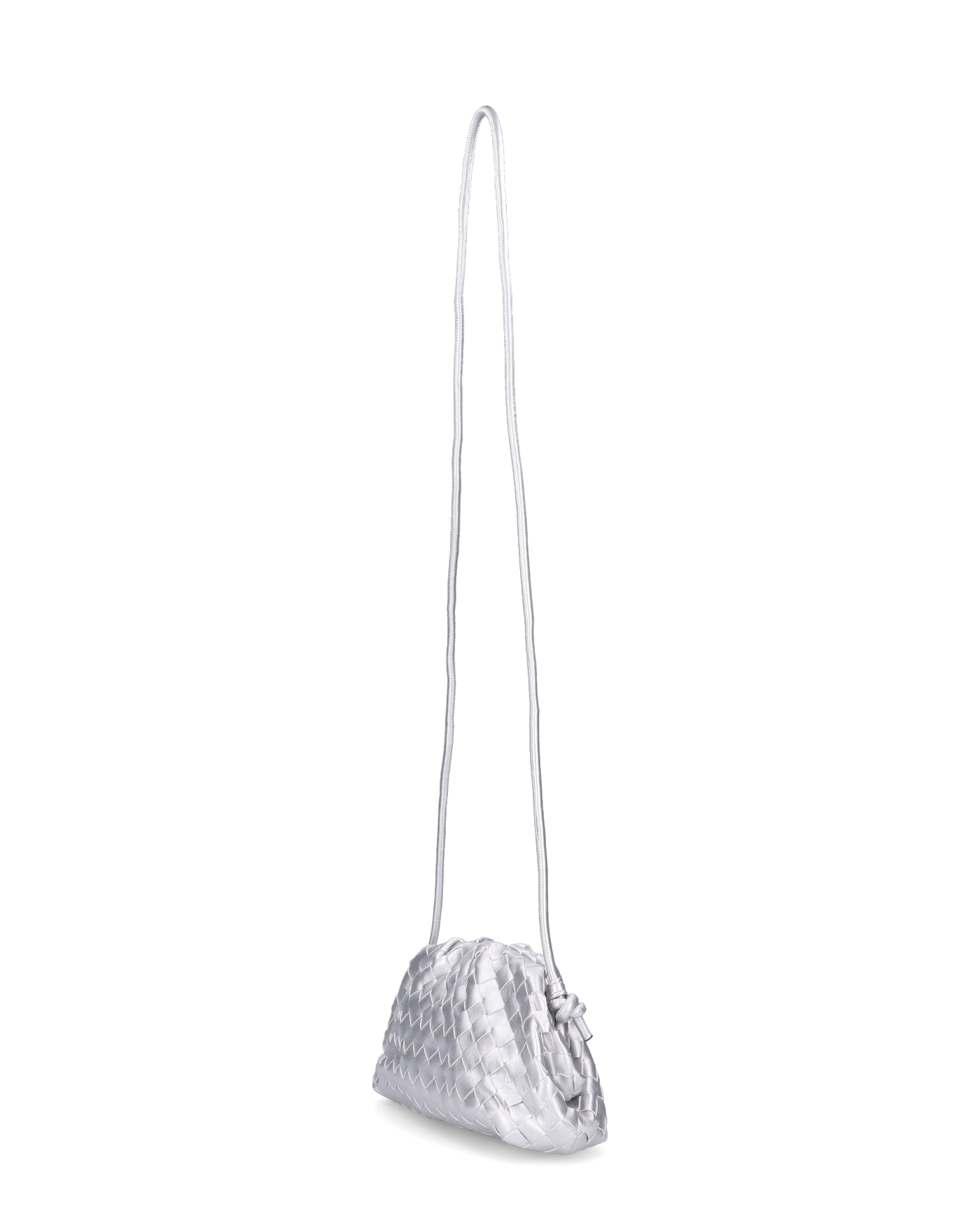 VERBENA - borsetta in ecopelle argento intrecciata con lunga tracolla