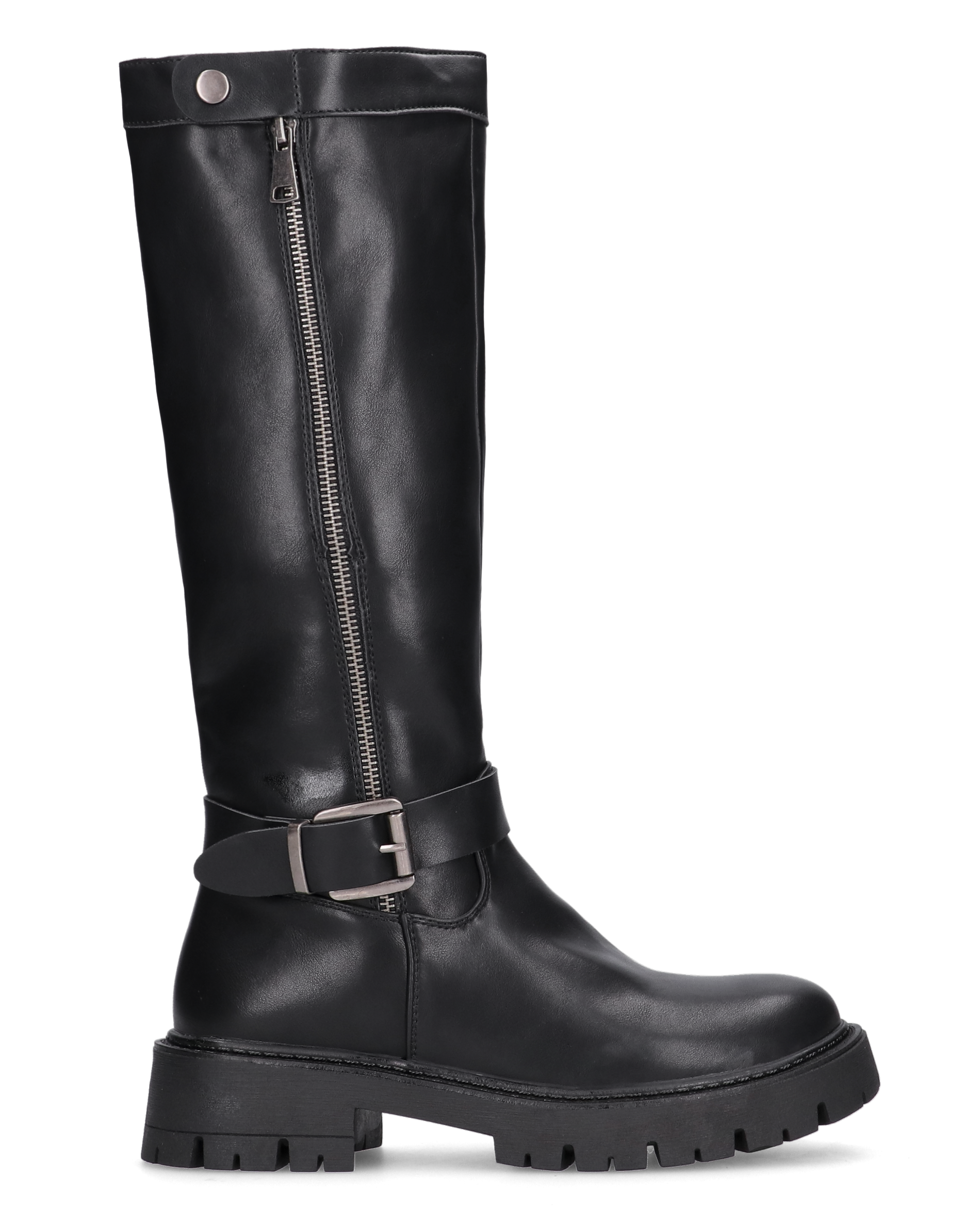 VIKA - stivali alti neri con cintura, zip e bottone a click