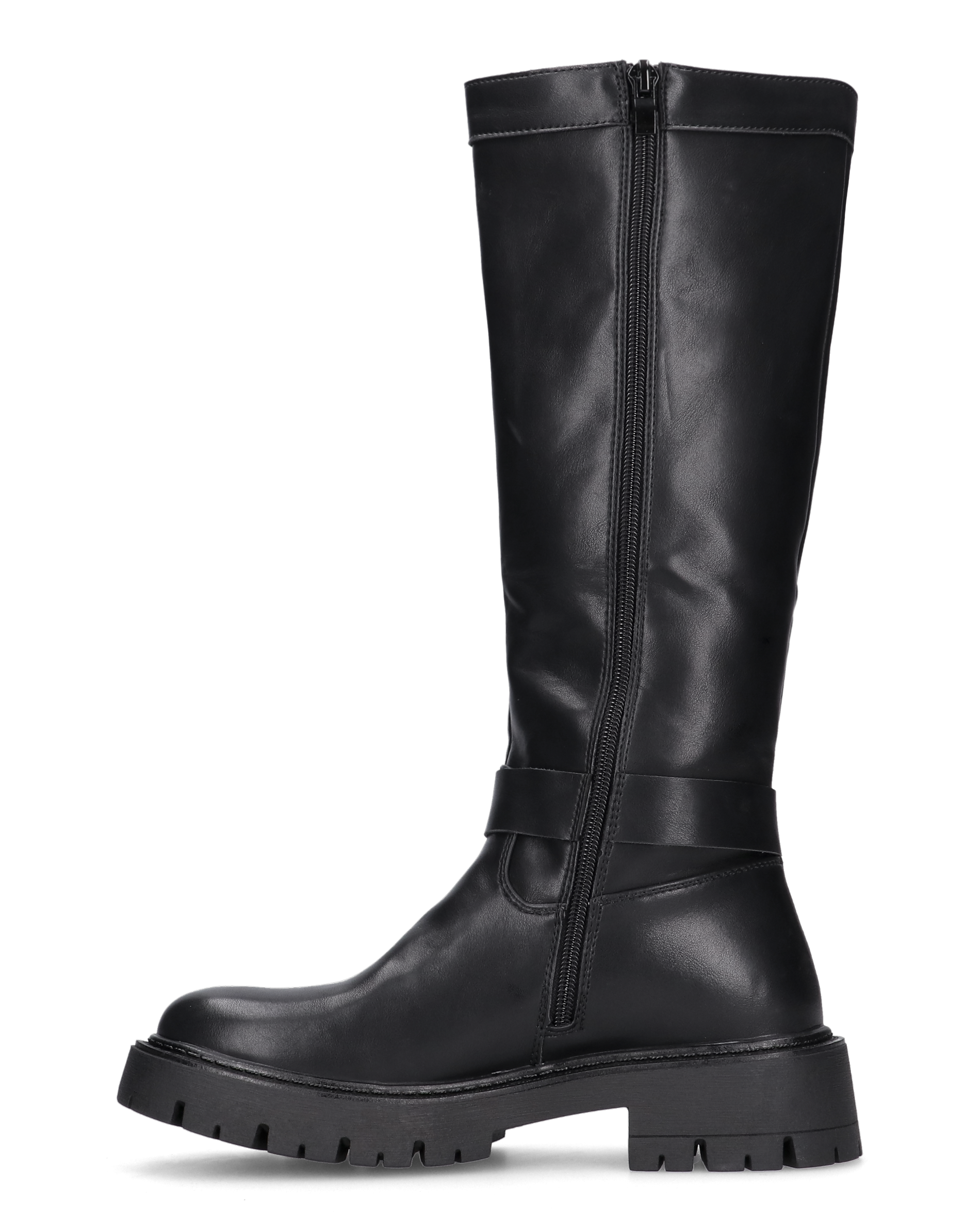 VIKA - stivali alti neri con cintura, zip e bottone a click