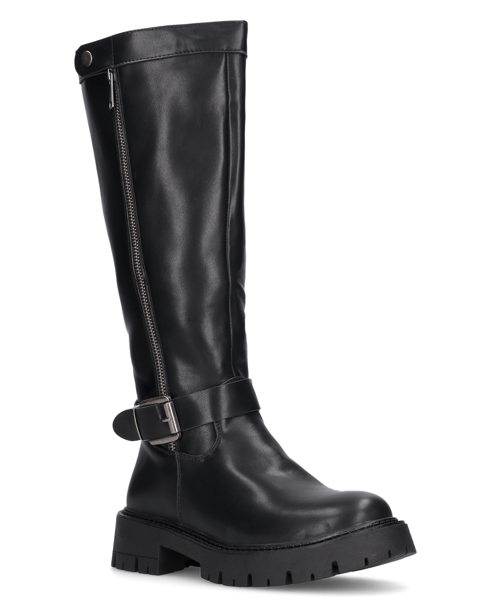 VIKA - stivali alti neri con cintura, zip e bottone a click