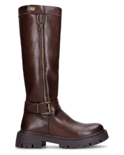 VIKA - stivali alti marroni con cintura, zip e bottone a click