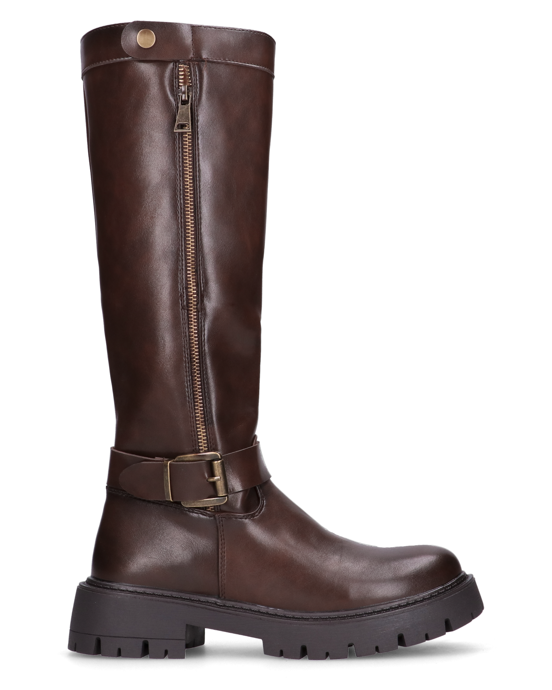 VIKA - stivali alti marroni con cintura, zip e bottone a click