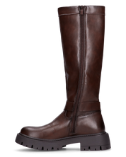 VIKA - stivali alti marroni con cintura, zip e bottone a click