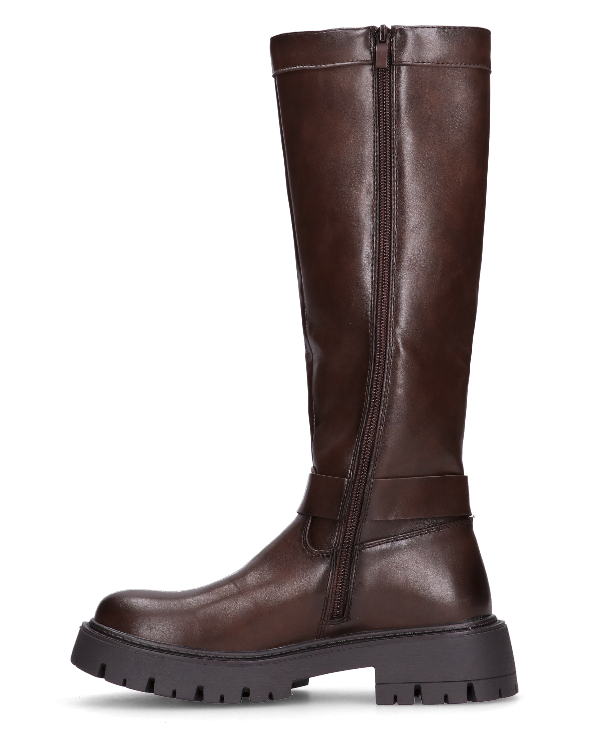 VIKA - stivali alti marroni con cintura, zip e bottone a click