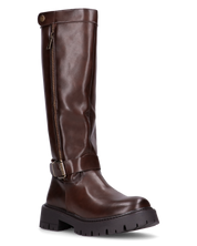 VIKA - stivali alti marroni con cintura, zip e bottone a click