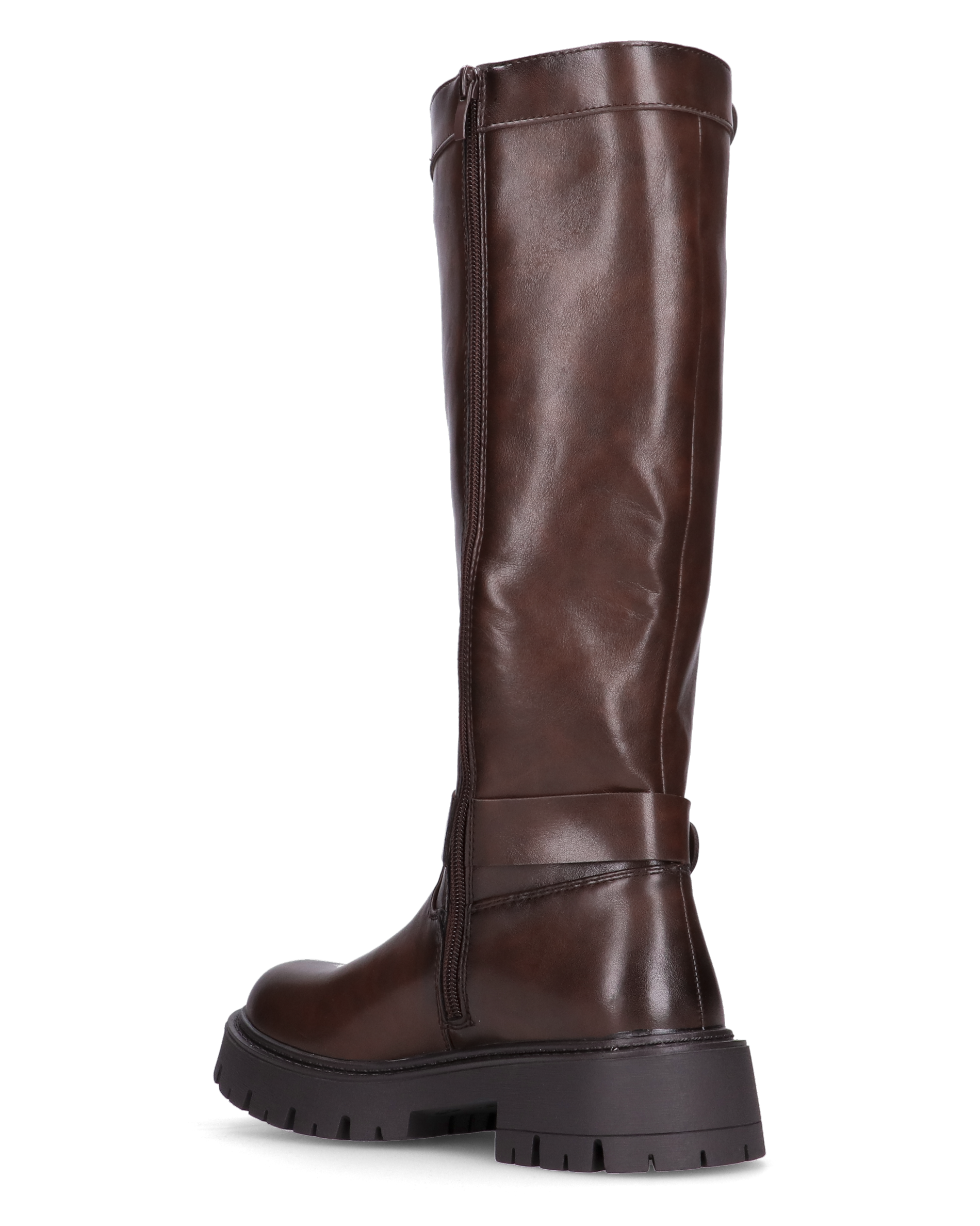 VIKA - stivali alti marroni con cintura, zip e bottone a click
