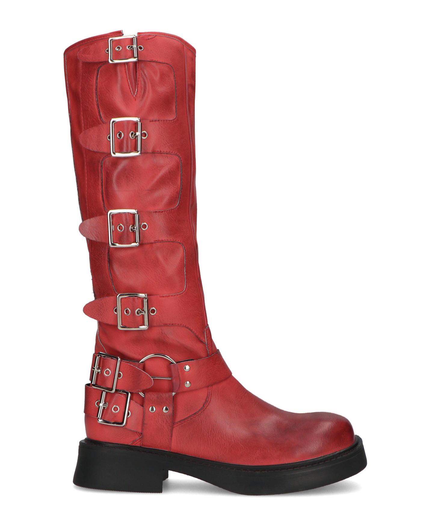 XYN - stivali alti rossi con cinturini laterali