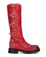 XYN - stivali alti rossi con cinturini laterali