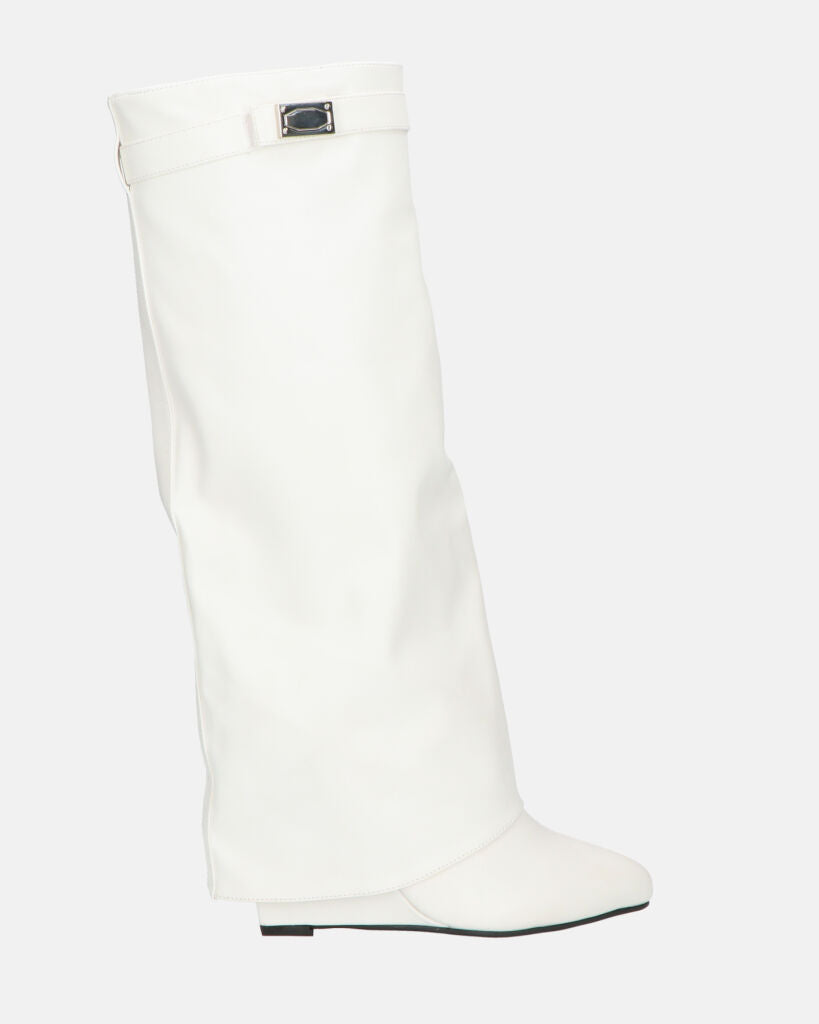 FLAVIA - stivale alto in bianco con risvolto e cerniera