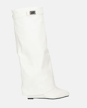 FLAVIA - stivale alto in bianco con risvolto e cerniera