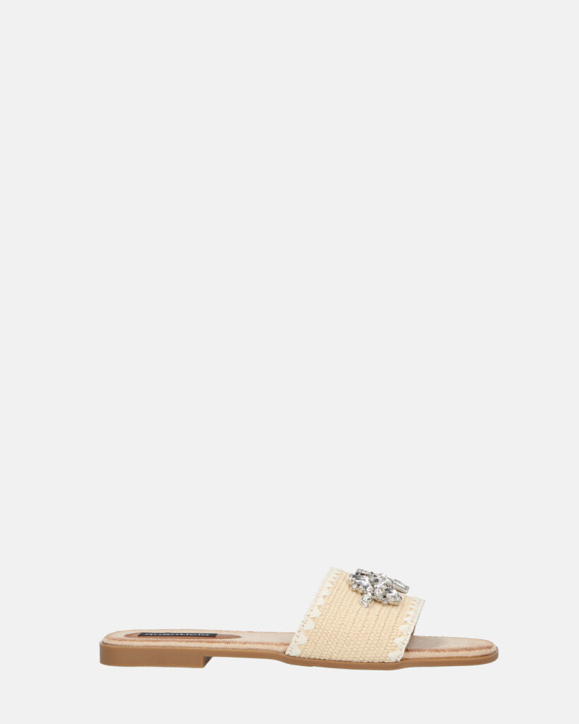 ROZENN - ciabattine beige con fascia ricamata e gemme